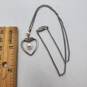 Vintage Sterling Silver and Pearl Heart Necklace 16" 925